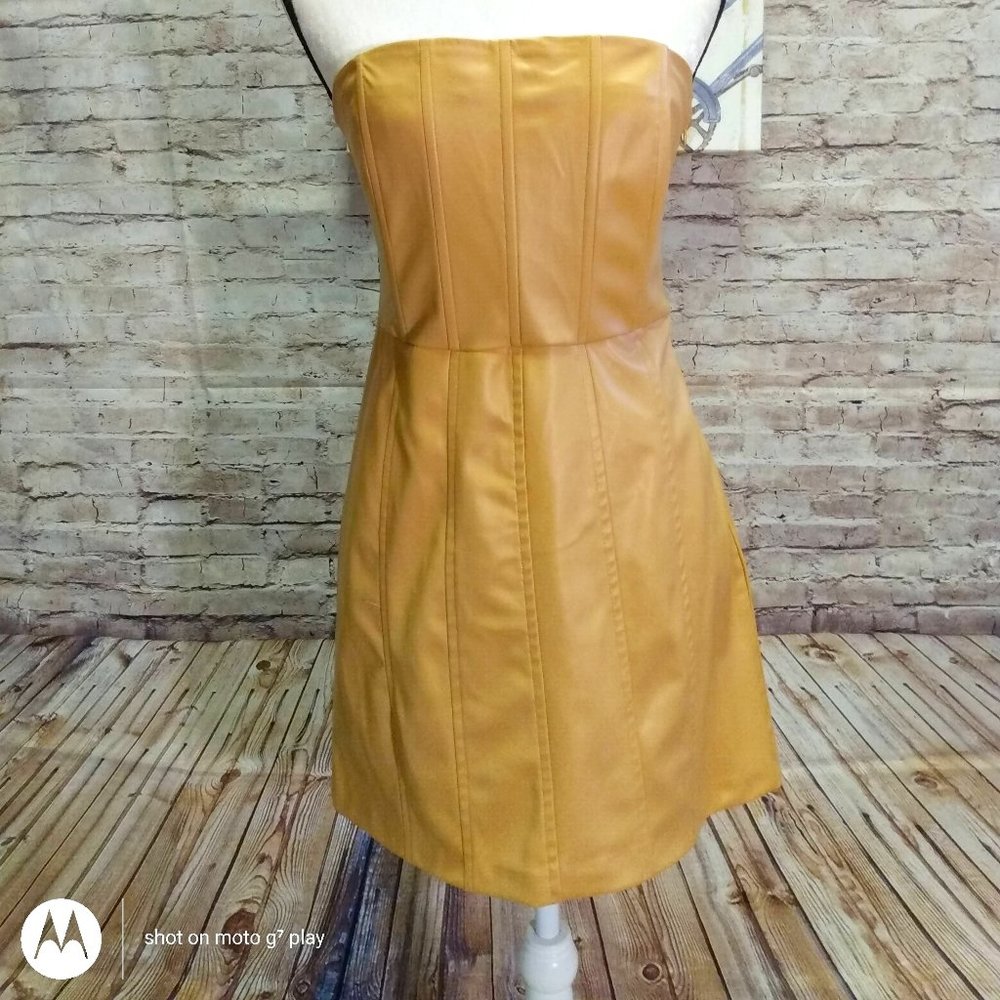 NWT Zara Tan Strapless PU Leather Dress Size M